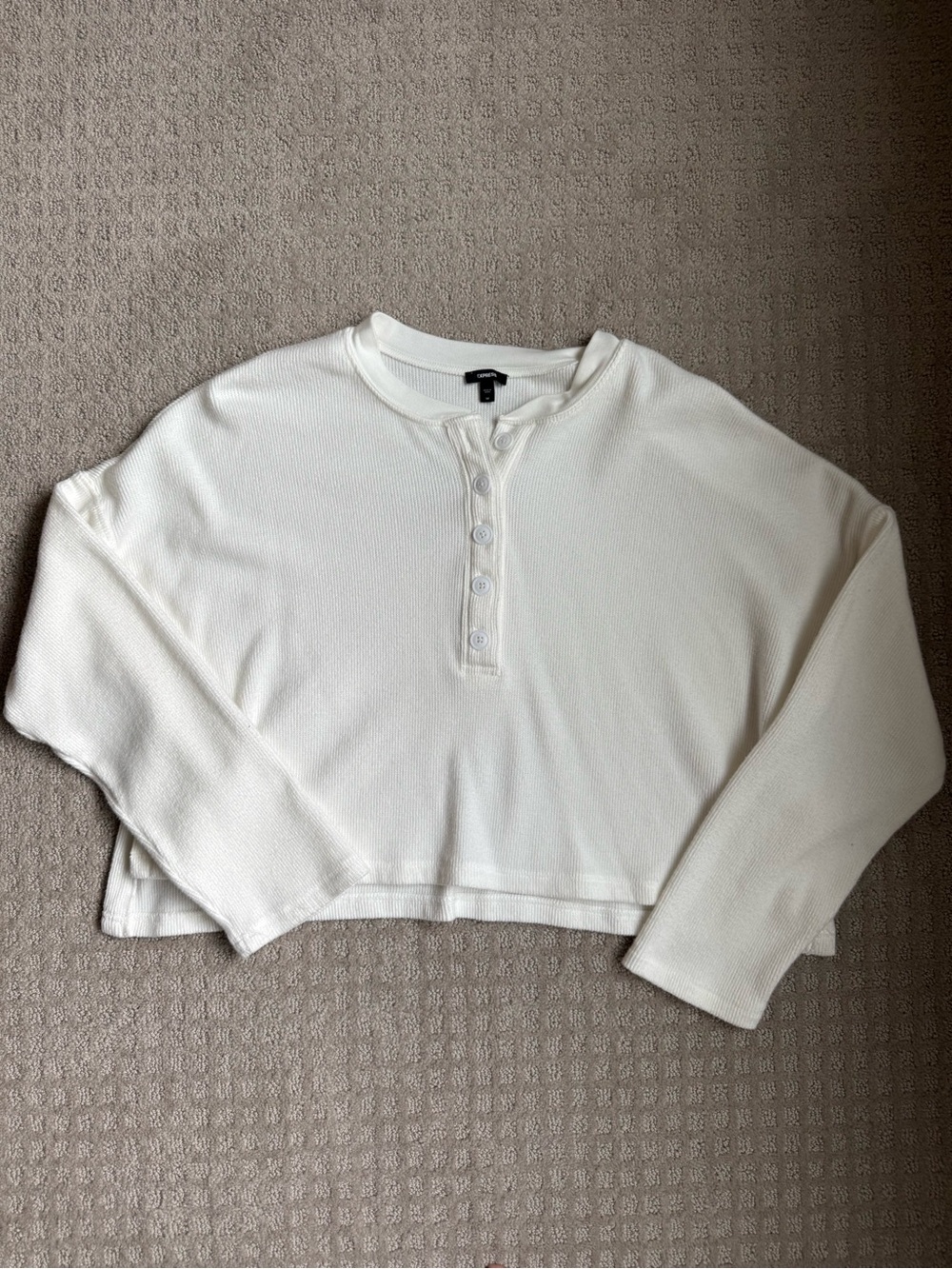 Express White Long Sleeve Henley Thermal Top